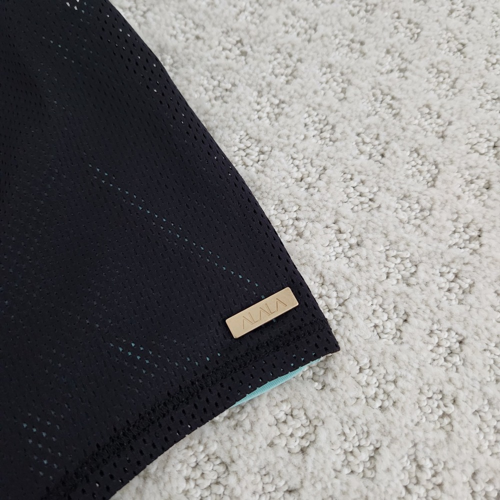 Womens Activewear Mesh Back Tie Crop Tank Top Aqua Blue Black size Small - Picture 6 of 9
